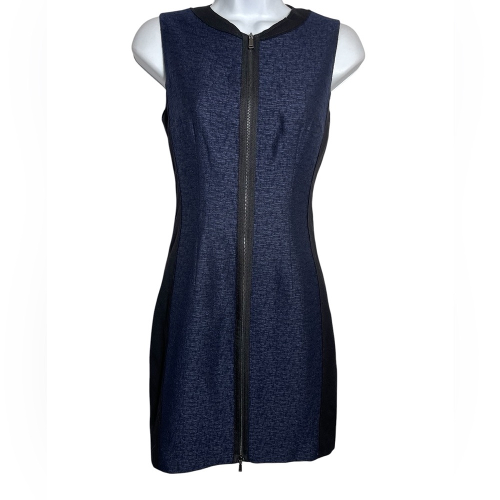 Elie Tahari‎ dress size 0 Arvis Navy Yard Textured Panel Sleeveless Dress 🖤 - Picture 3 of 9